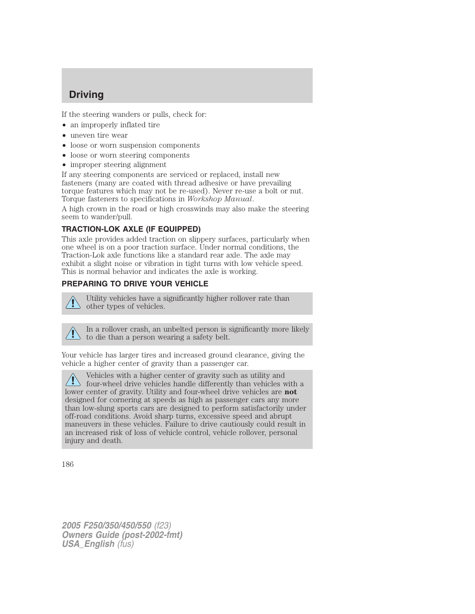 Driving | FORD 2005 F-550 v.3 User Manual | Page 186 / 312