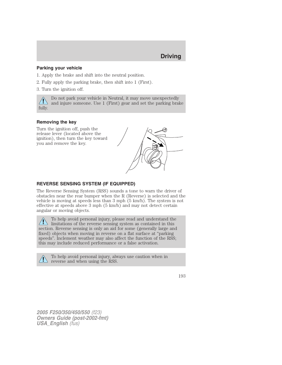 Driving | FORD 2005 F-550 v.3 User Manual | Page 193 / 312