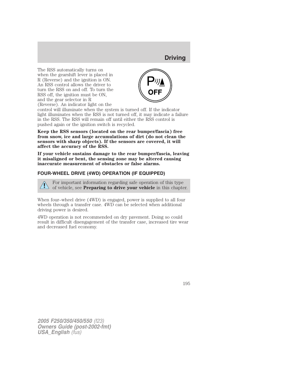 Driving | FORD 2005 F-550 v.3 User Manual | Page 195 / 312