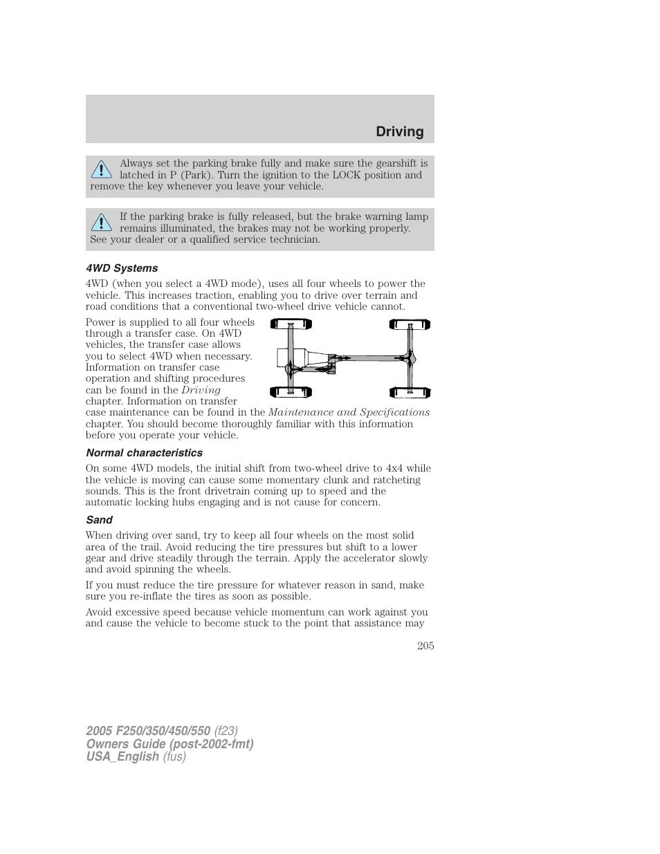 Driving | FORD 2005 F-550 v.3 User Manual | Page 205 / 312