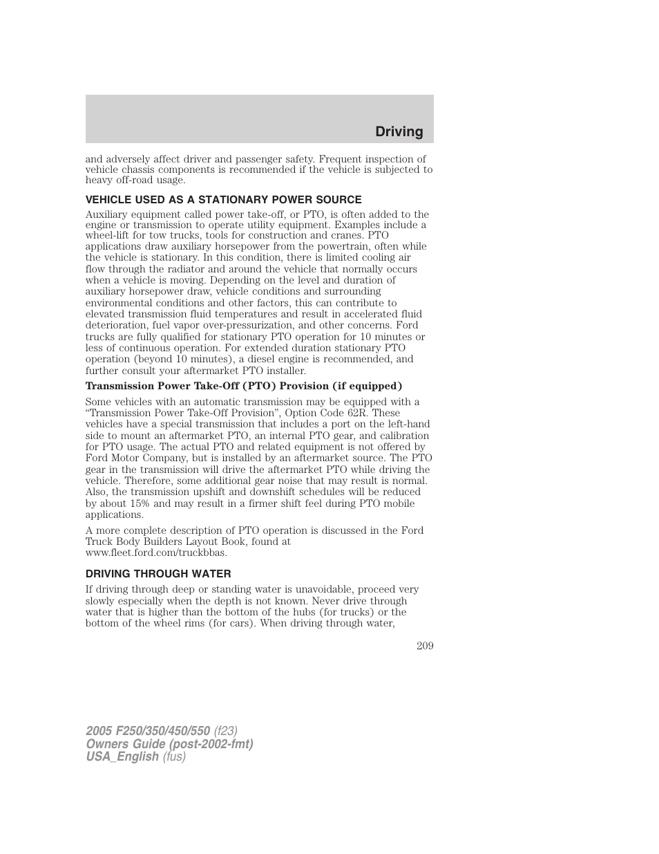 Driving | FORD 2005 F-550 v.3 User Manual | Page 209 / 312
