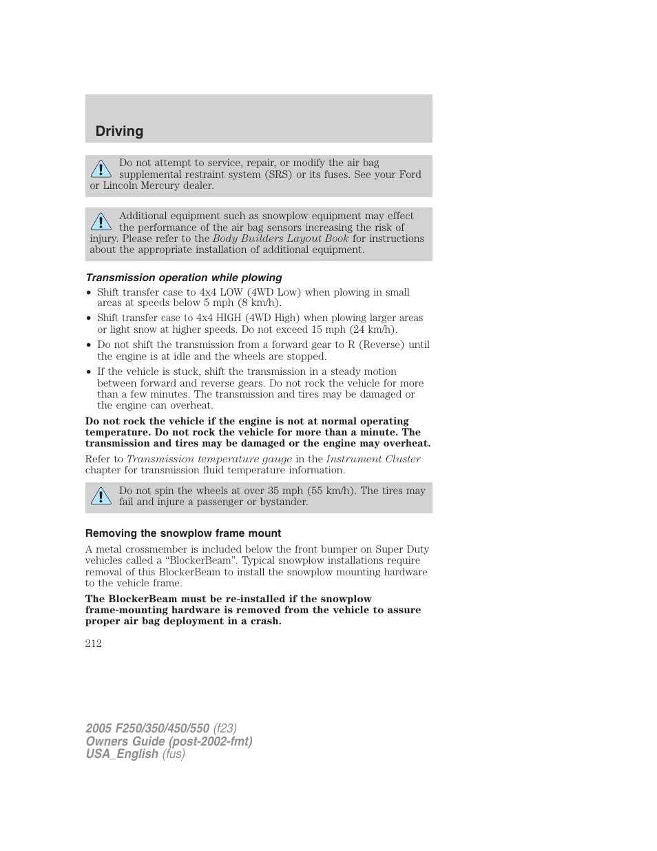Driving | FORD 2005 F-550 v.3 User Manual | Page 212 / 312