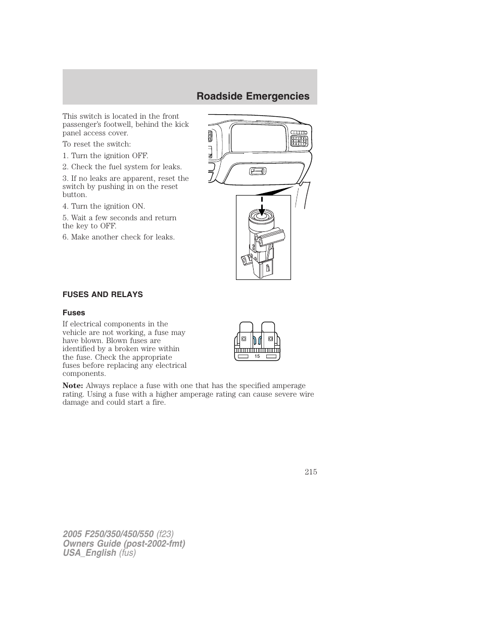 Roadside emergencies | FORD 2005 F-550 v.3 User Manual | Page 215 / 312