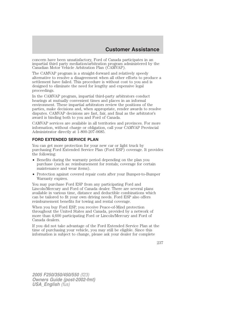 Customer assistance | FORD 2005 F-550 v.3 User Manual | Page 237 / 312