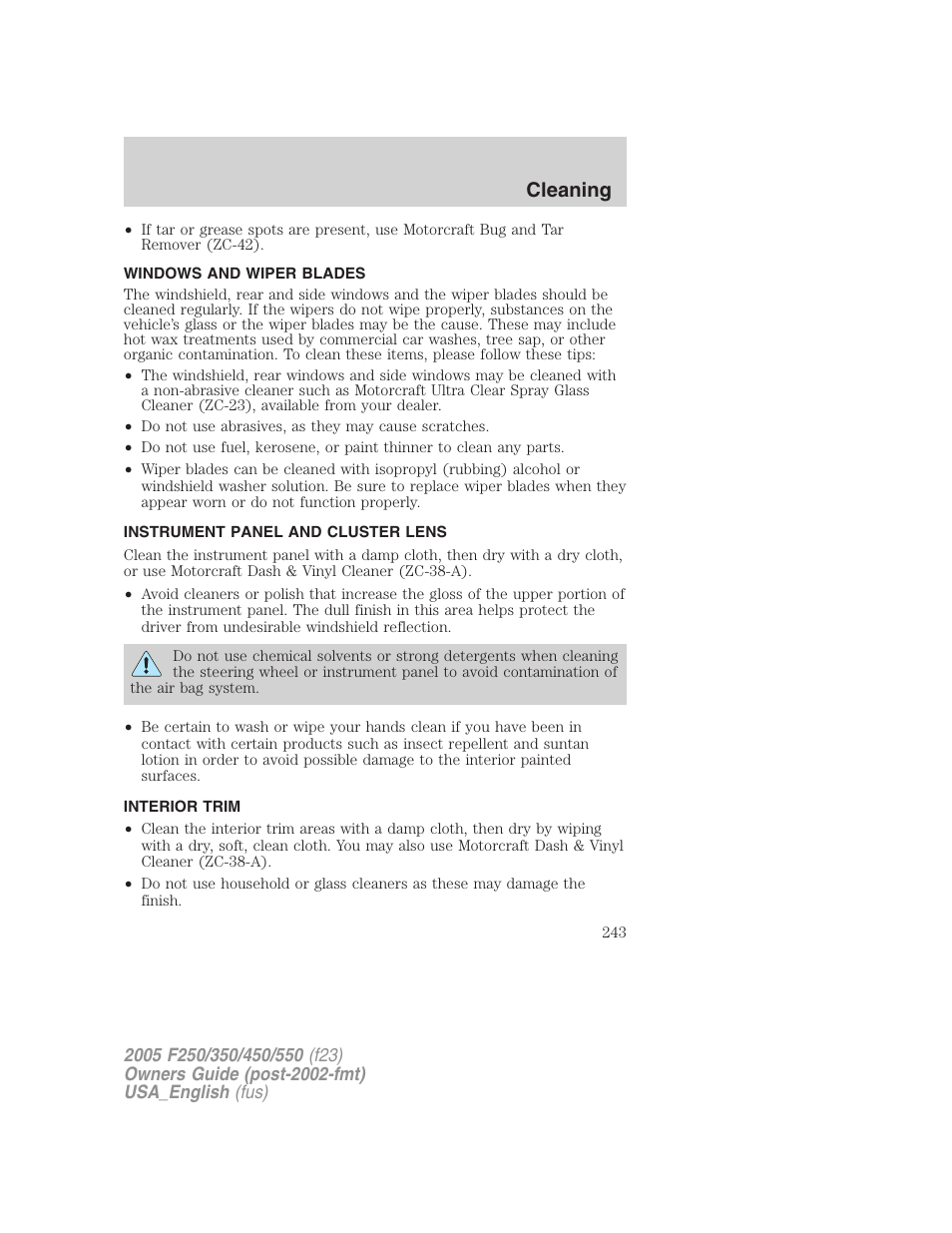 Cleaning | FORD 2005 F-550 v.3 User Manual | Page 243 / 312