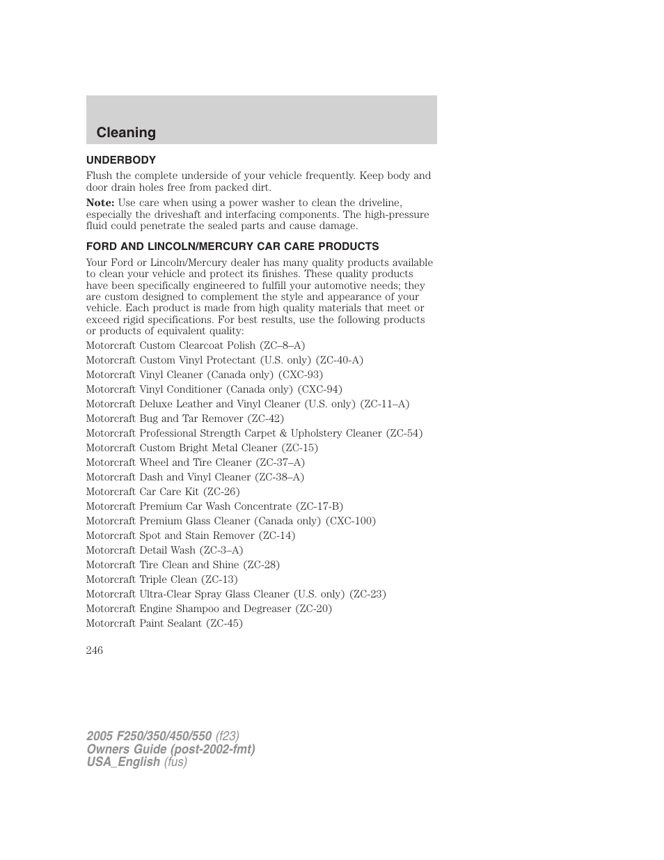 Cleaning | FORD 2005 F-550 v.3 User Manual | Page 246 / 312