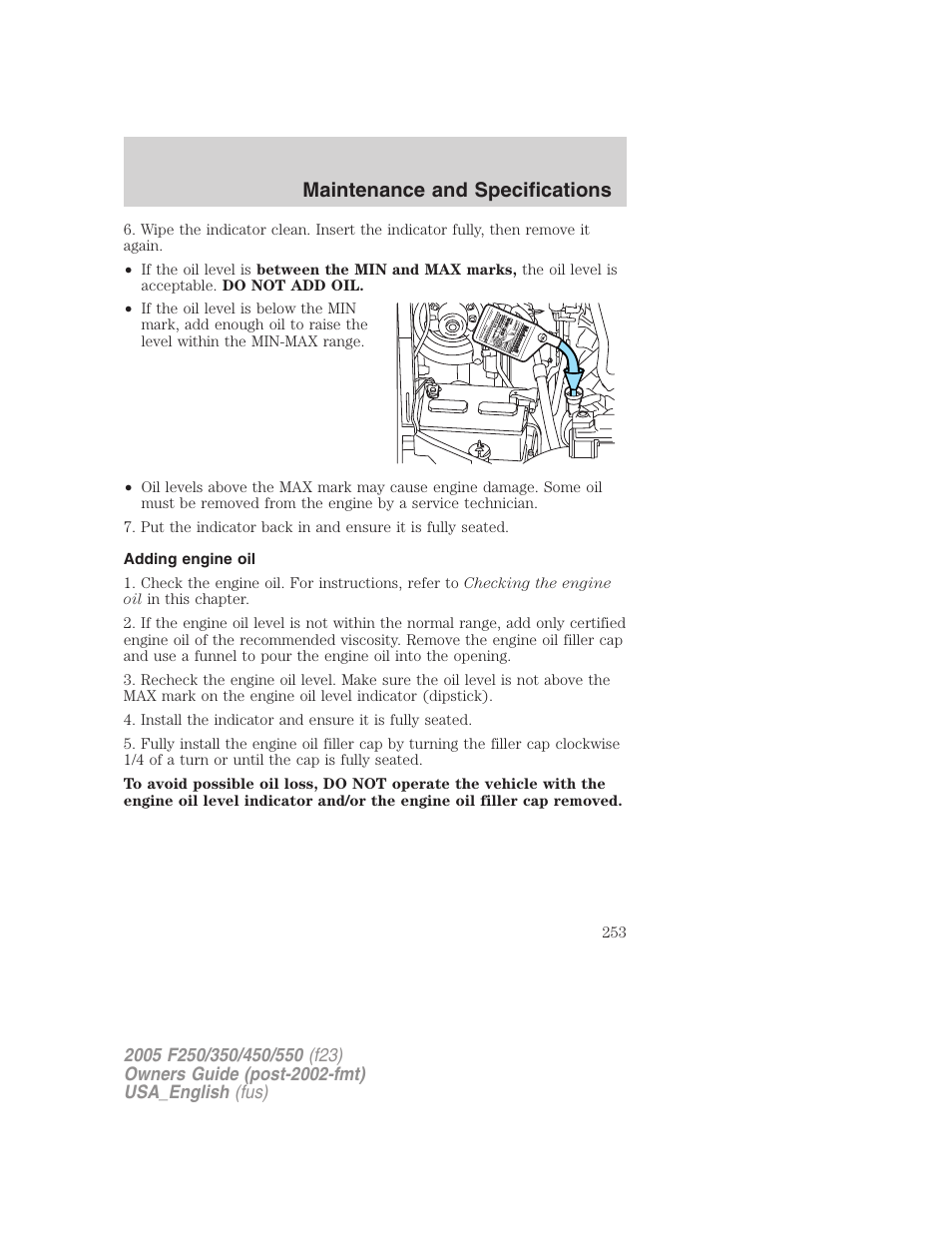 Maintenance and specifications | FORD 2005 F-550 v.3 User Manual | Page 253 / 312