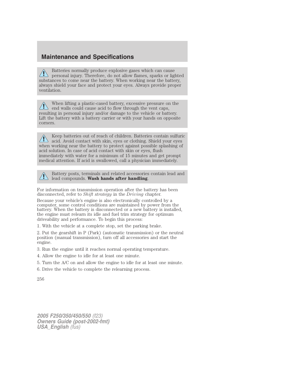 Maintenance and specifications | FORD 2005 F-550 v.3 User Manual | Page 256 / 312