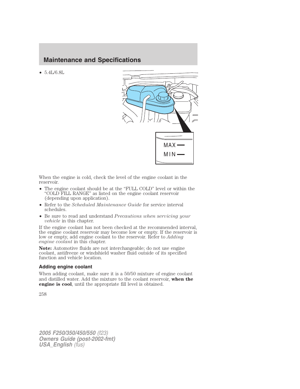 Maintenance and specifications | FORD 2005 F-550 v.3 User Manual | Page 258 / 312