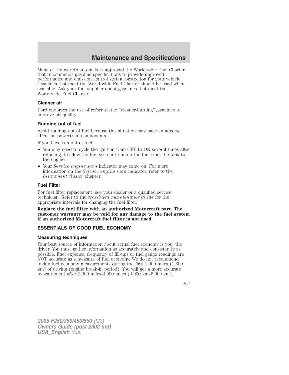 Maintenance and specifications | FORD 2005 F-550 v.3 User Manual | Page 267 / 312