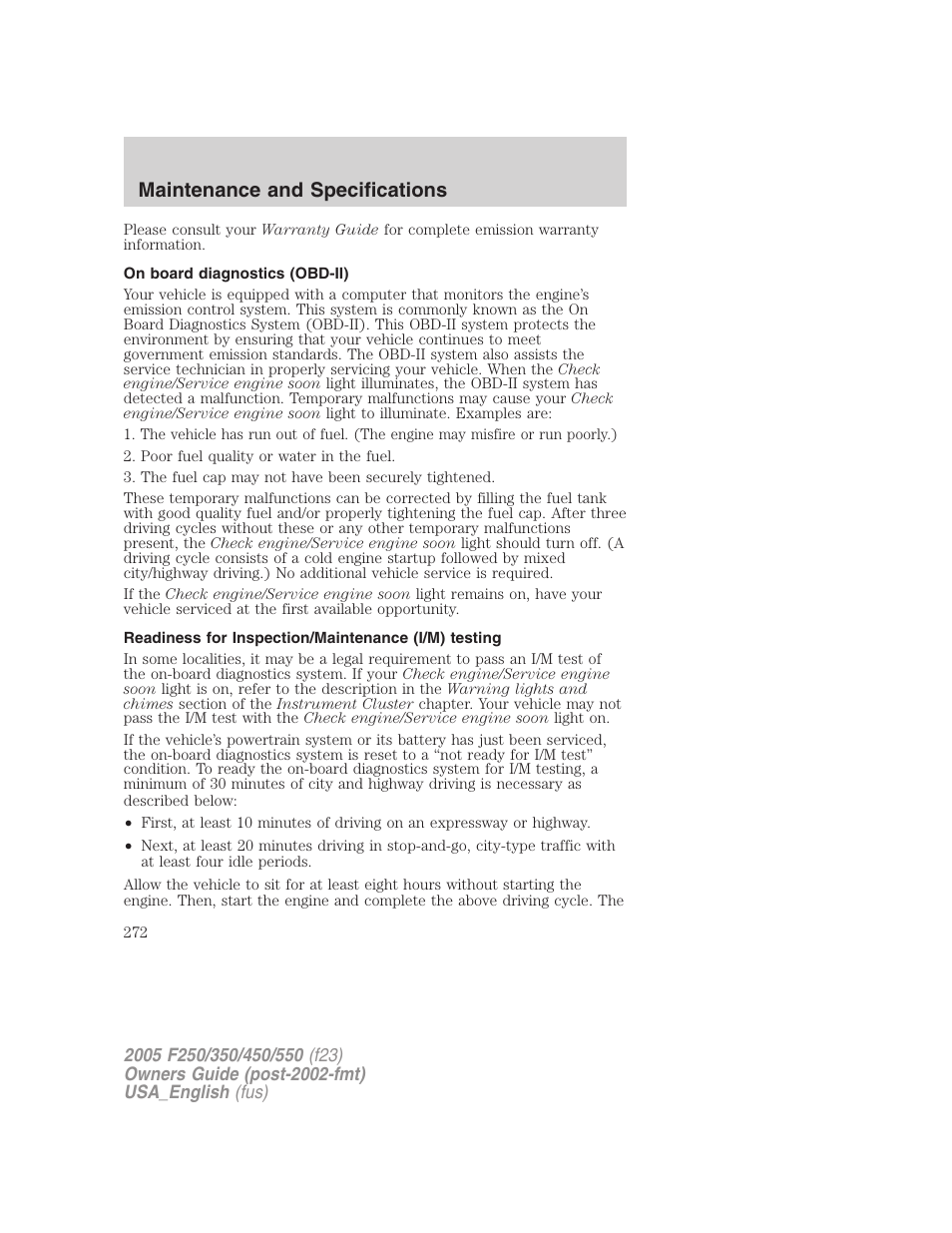 Maintenance and specifications | FORD 2005 F-550 v.3 User Manual | Page 272 / 312