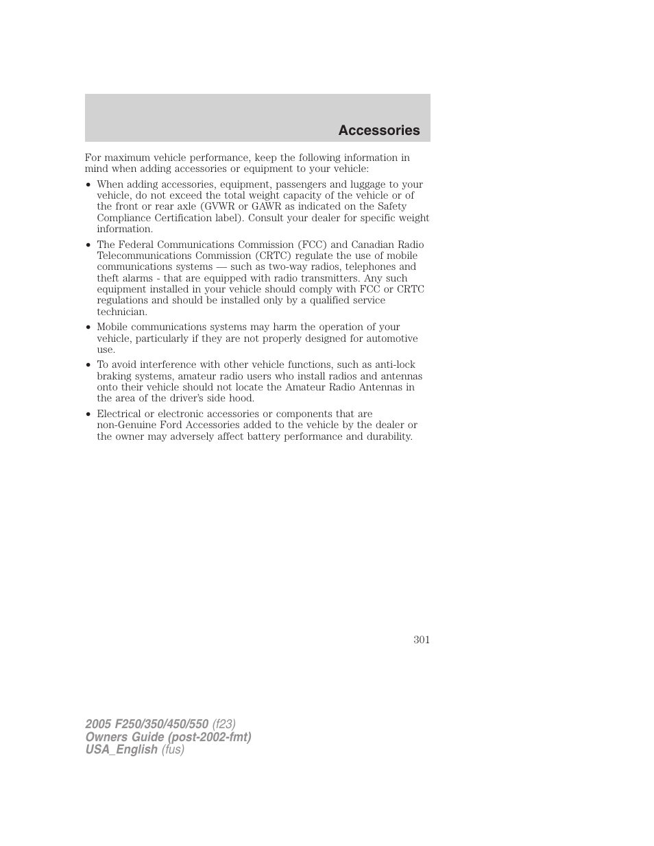 Accessories | FORD 2005 F-550 v.3 User Manual | Page 301 / 312