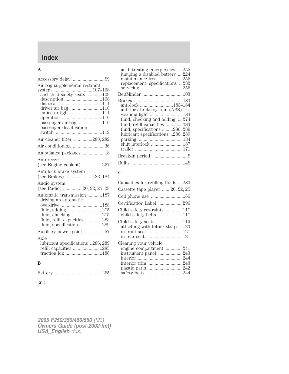 Index | FORD 2005 F-550 v.3 User Manual | Page 302 / 312