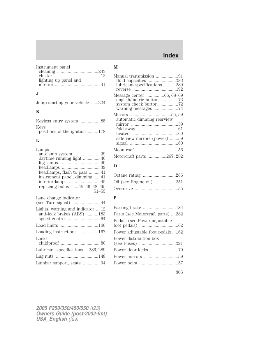 Index | FORD 2005 F-550 v.3 User Manual | Page 305 / 312