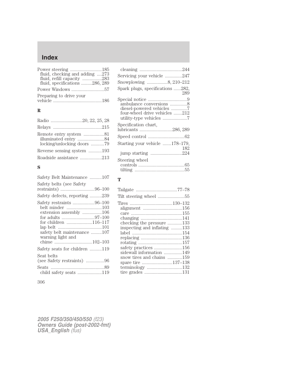 Index | FORD 2005 F-550 v.3 User Manual | Page 306 / 312