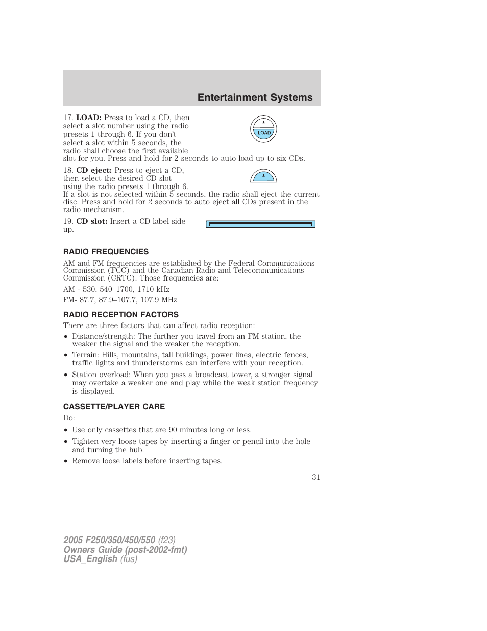 Entertainment systems | FORD 2005 F-550 v.3 User Manual | Page 31 / 312