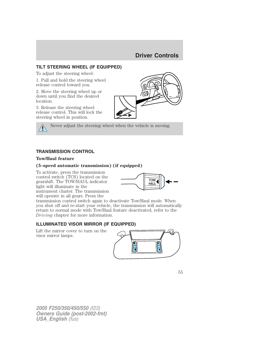 Driver controls | FORD 2005 F-550 v.3 User Manual | Page 55 / 312