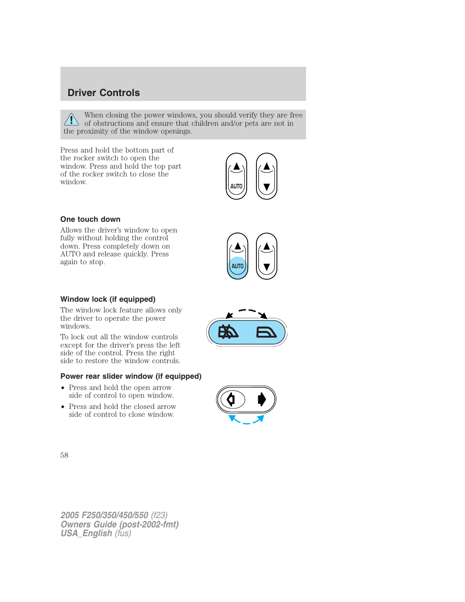 Driver controls | FORD 2005 F-550 v.3 User Manual | Page 58 / 312