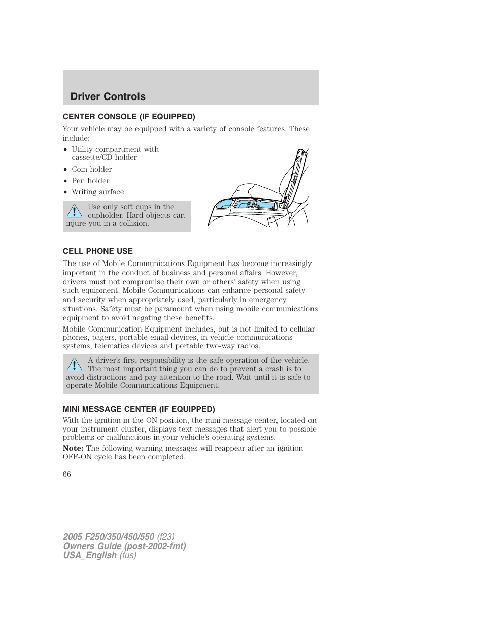 Driver controls | FORD 2005 F-550 v.3 User Manual | Page 66 / 312