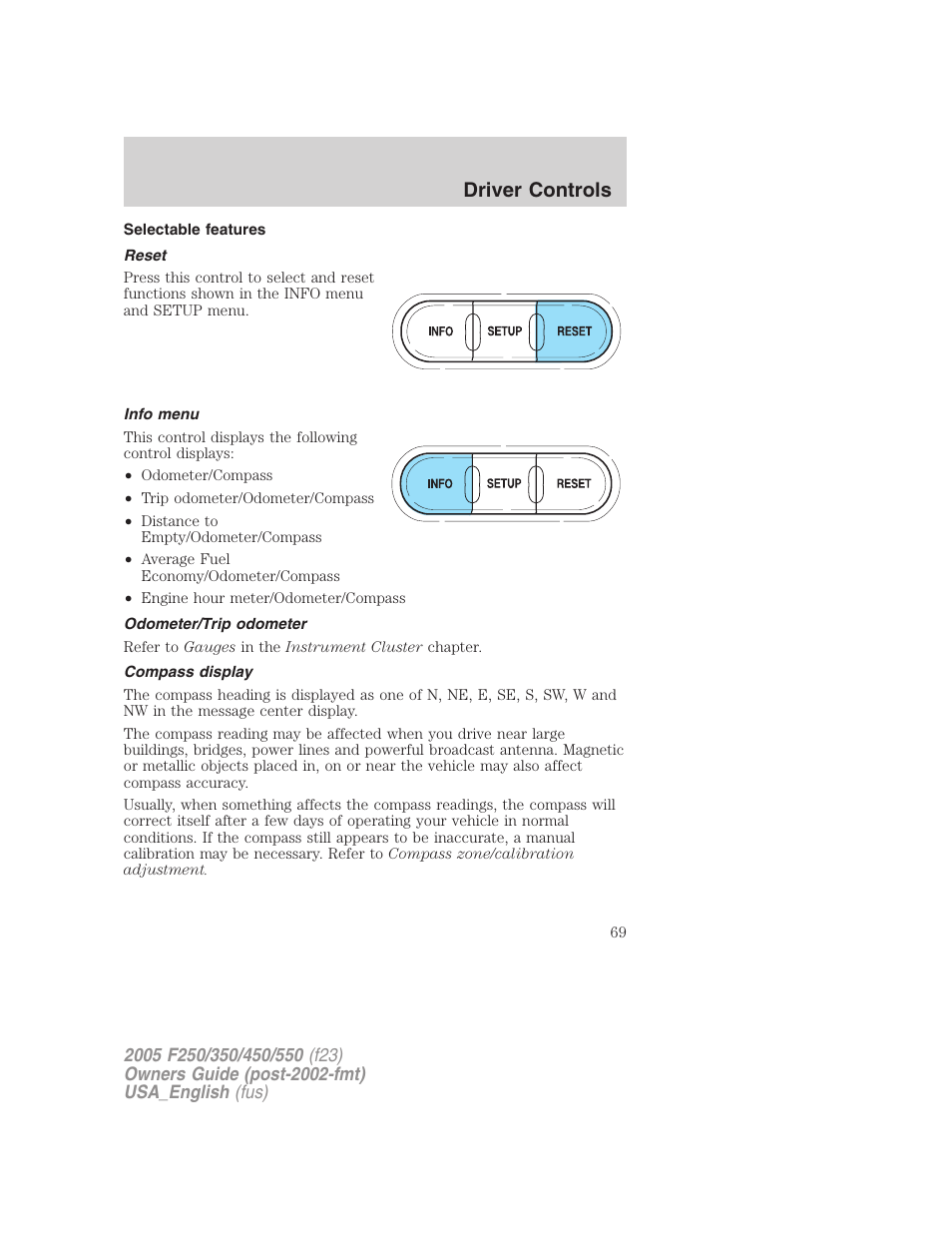 Driver controls | FORD 2005 F-550 v.3 User Manual | Page 69 / 312
