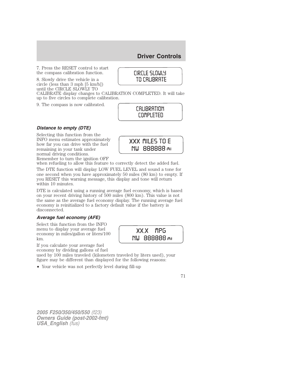 Driver controls | FORD 2005 F-550 v.3 User Manual | Page 71 / 312