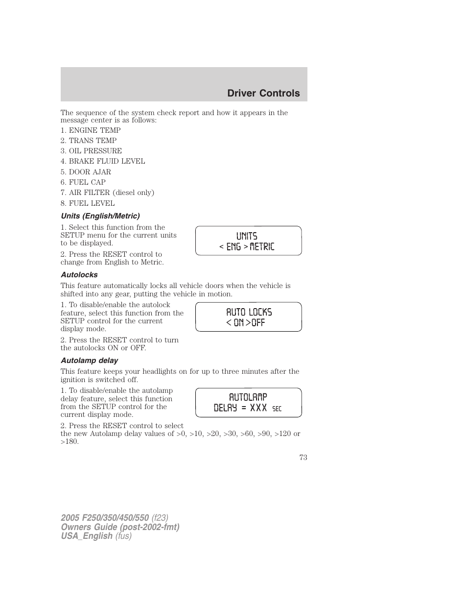 Driver controls | FORD 2005 F-550 v.3 User Manual | Page 73 / 312