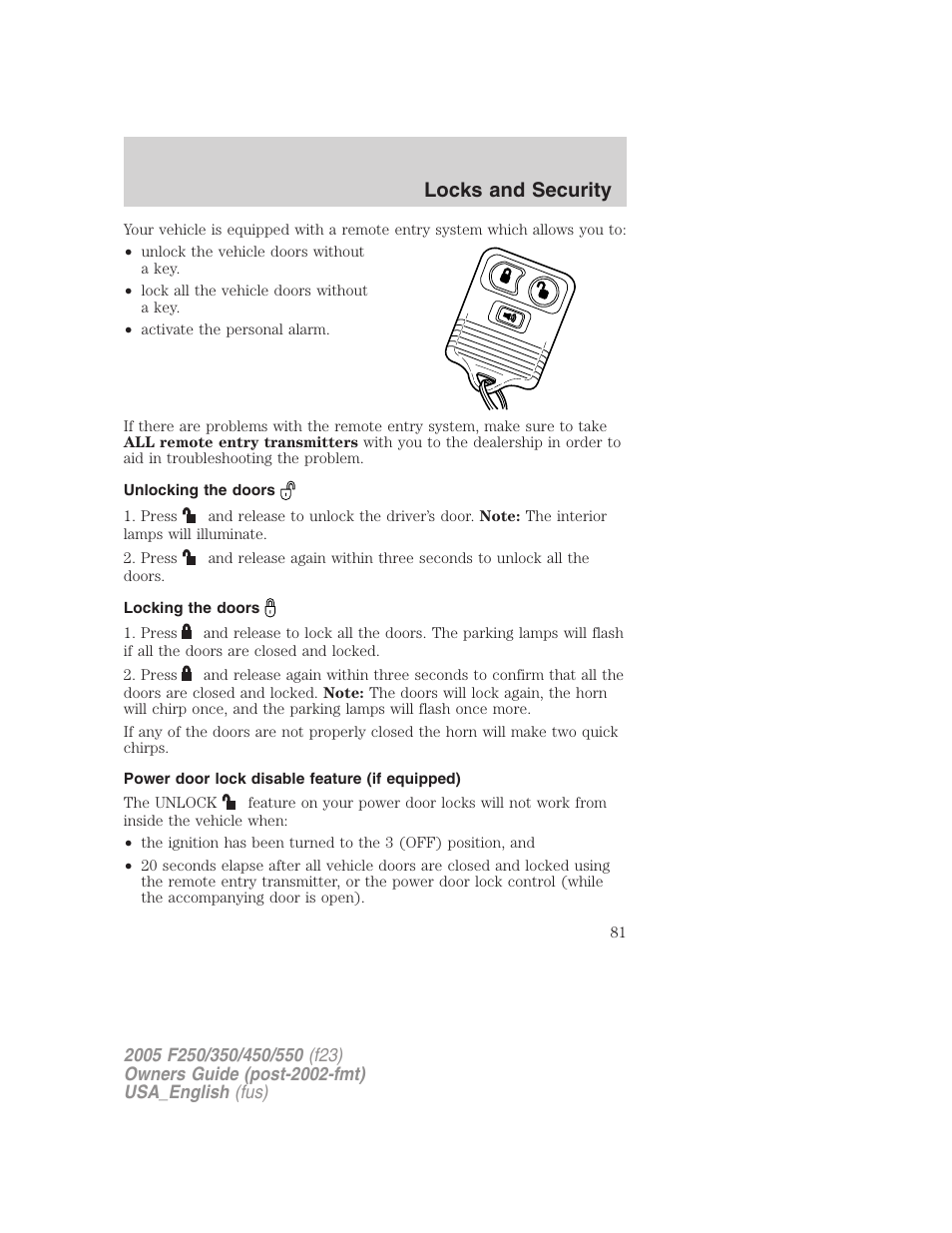 Locks and security | FORD 2005 F-550 v.3 User Manual | Page 81 / 312