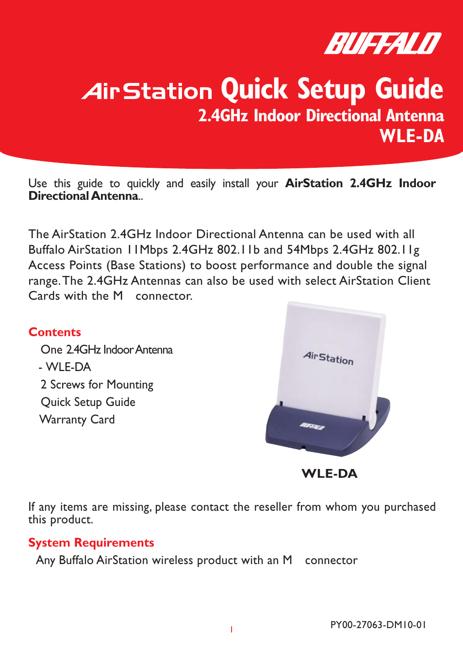 Buffalo Technology 2.Air Station 4GHz Indoor Directional Antenna WLE-DA User Manual | 6 pages