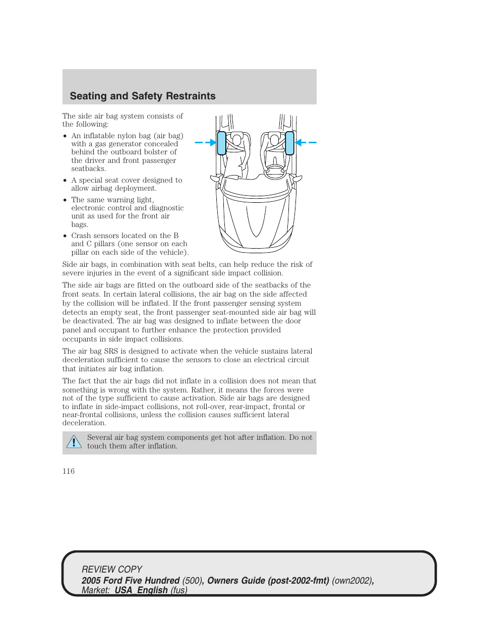 Seating and safety restraints | FORD 2005 Five Hundred v.1 User Manual | Page 116 / 264