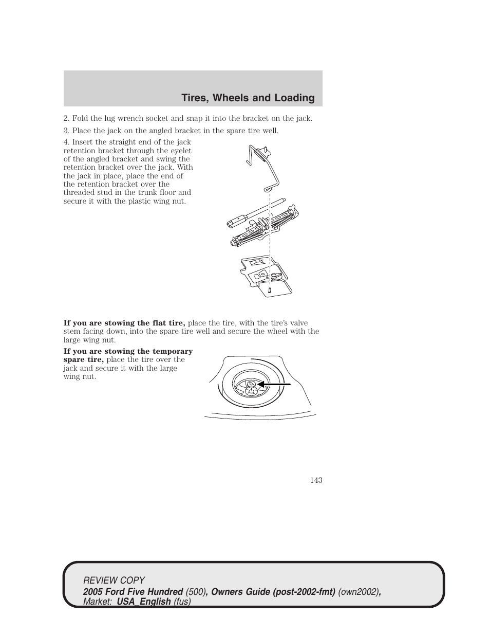 Tires, wheels and loading | FORD 2005 Five Hundred v.1 User Manual | Page 143 / 264