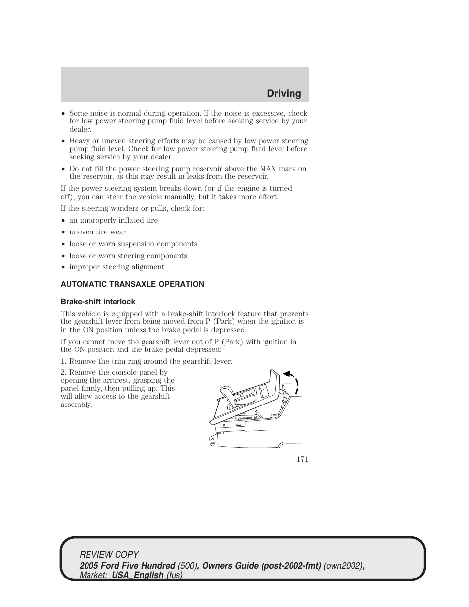 Driving | FORD 2005 Five Hundred v.1 User Manual | Page 171 / 264