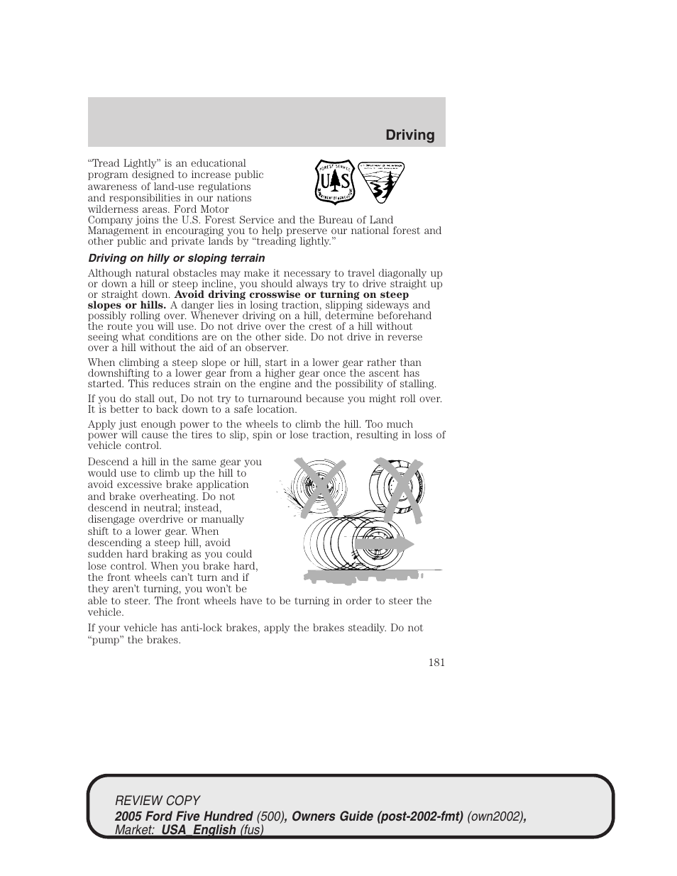 Driving | FORD 2005 Five Hundred v.1 User Manual | Page 181 / 264