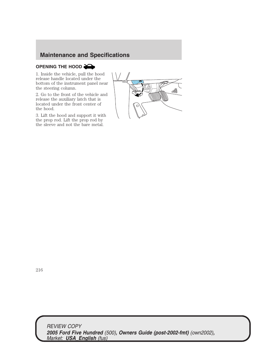 Maintenance and specifications | FORD 2005 Five Hundred v.1 User Manual | Page 216 / 264