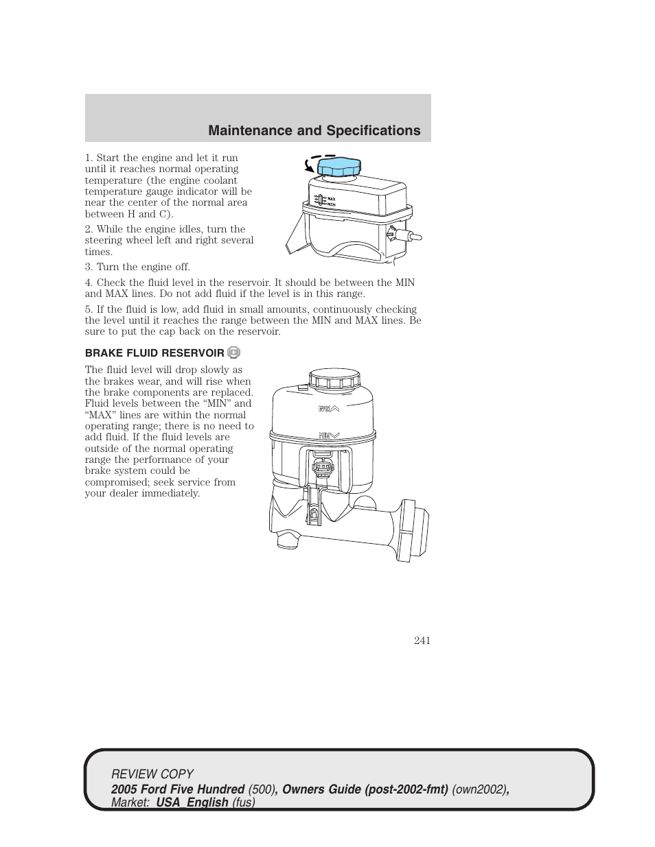 Maintenance and specifications | FORD 2005 Five Hundred v.1 User Manual | Page 241 / 264