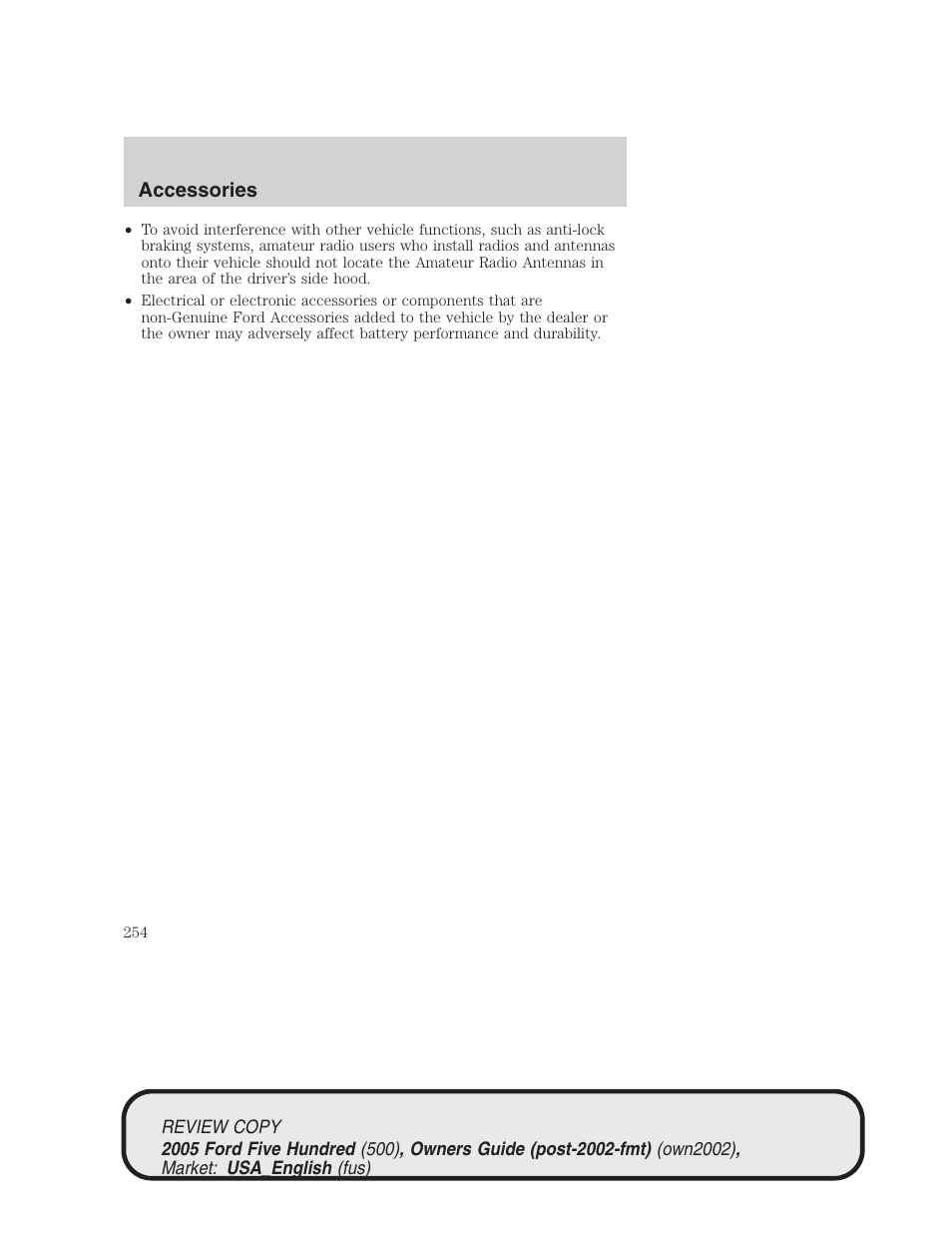 Accessories | FORD 2005 Five Hundred v.1 User Manual | Page 254 / 264