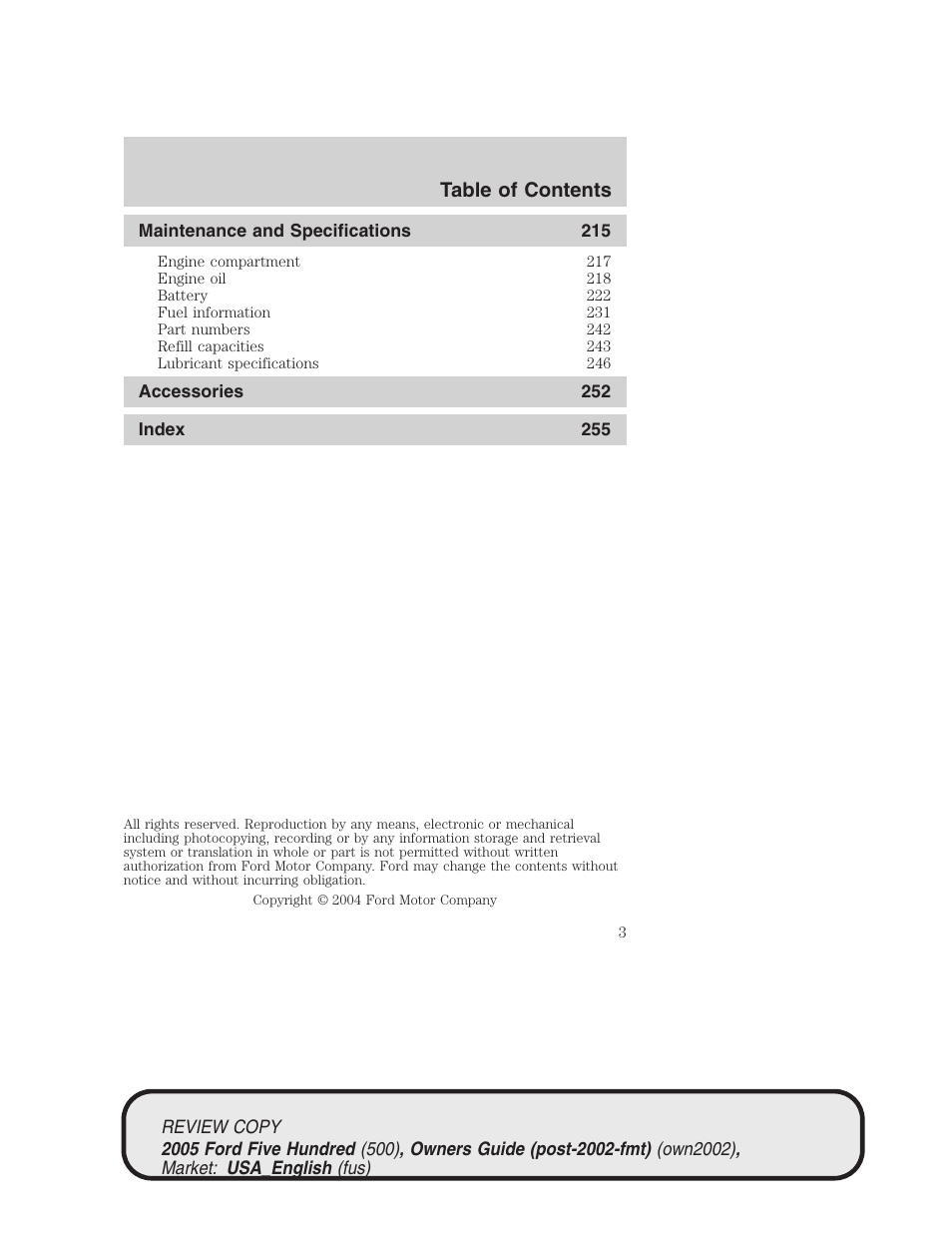 FORD 2005 Five Hundred v.1 User Manual | Page 3 / 264