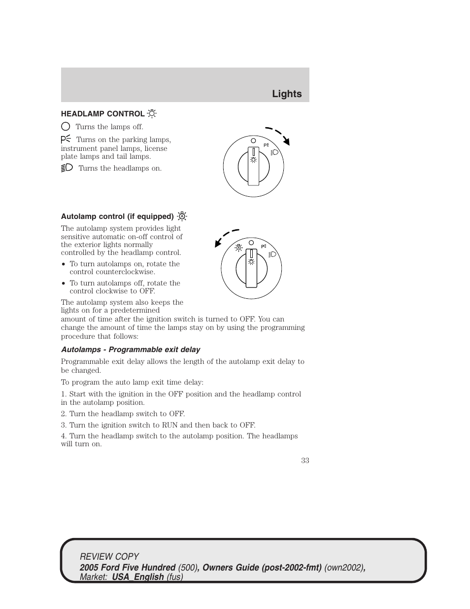 Lights | FORD 2005 Five Hundred v.1 User Manual | Page 33 / 264