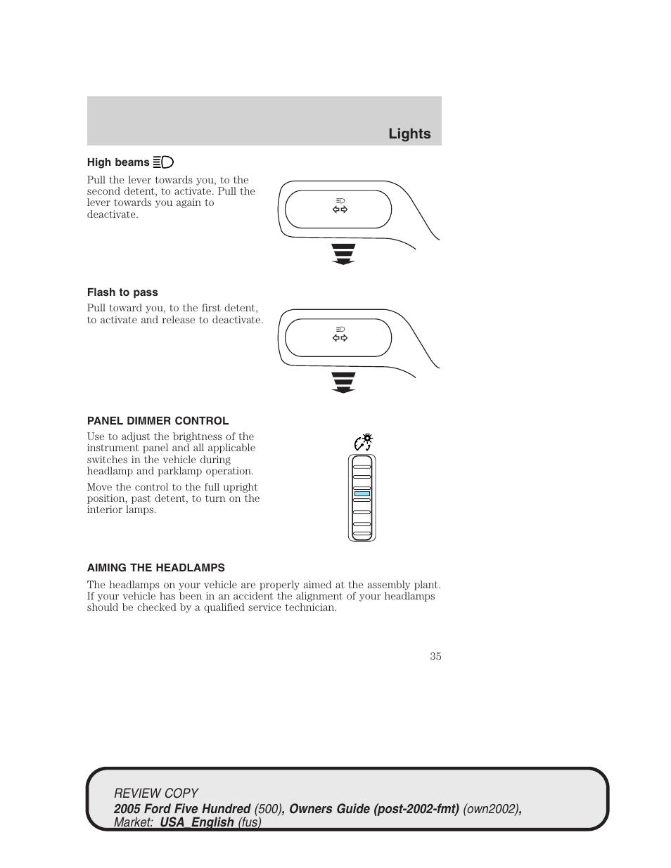 Lights | FORD 2005 Five Hundred v.1 User Manual | Page 35 / 264