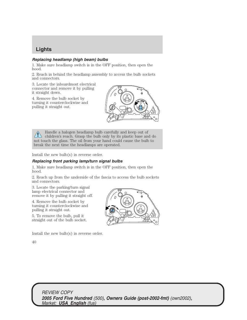 Lights | FORD 2005 Five Hundred v.1 User Manual | Page 40 / 264