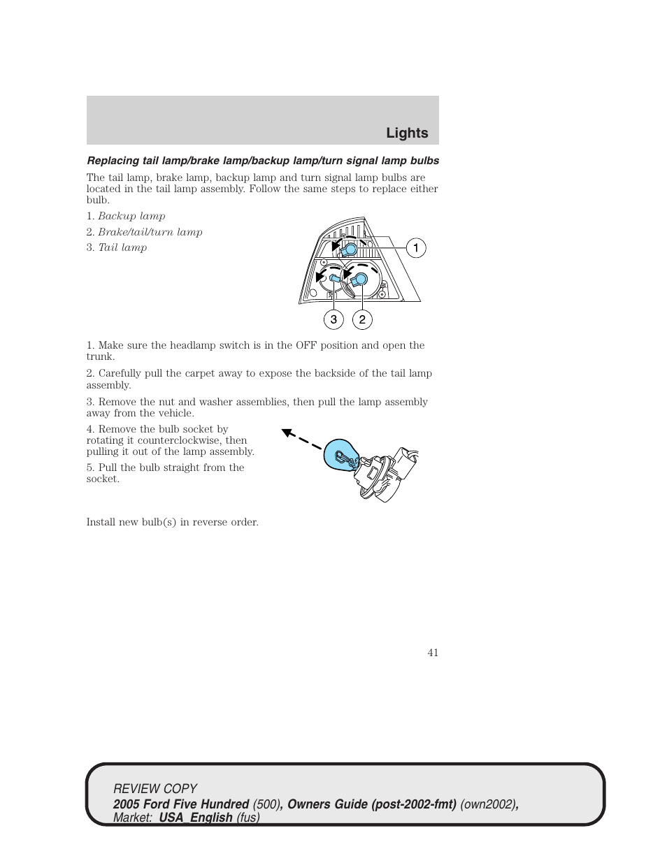 Lights | FORD 2005 Five Hundred v.1 User Manual | Page 41 / 264