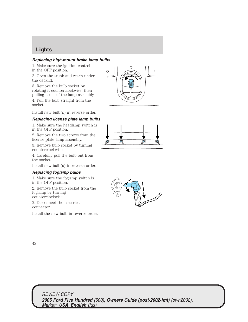 Lights | FORD 2005 Five Hundred v.1 User Manual | Page 42 / 264