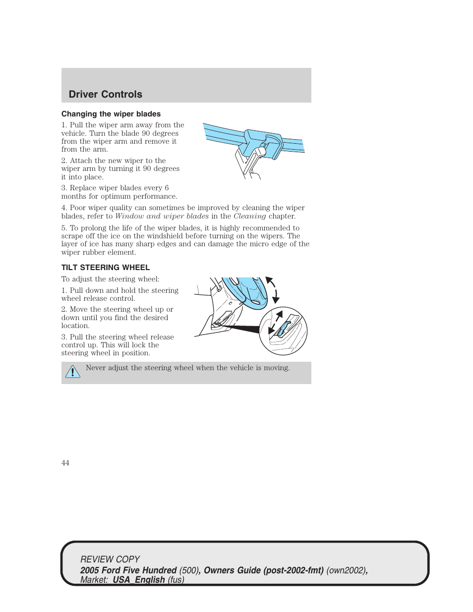 Driver controls | FORD 2005 Five Hundred v.1 User Manual | Page 44 / 264