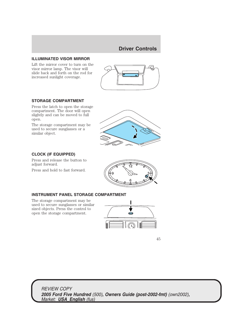 Driver controls | FORD 2005 Five Hundred v.1 User Manual | Page 45 / 264