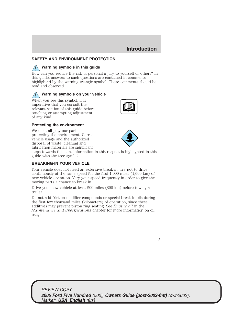 Introduction | FORD 2005 Five Hundred v.1 User Manual | Page 5 / 264