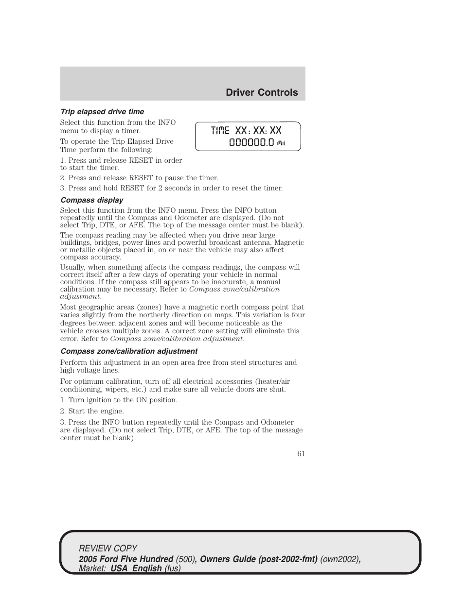 Driver controls | FORD 2005 Five Hundred v.1 User Manual | Page 61 / 264