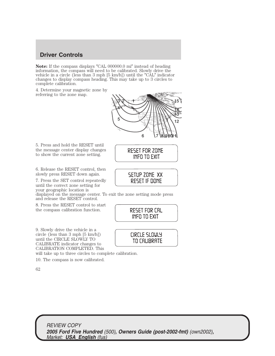 Driver controls | FORD 2005 Five Hundred v.1 User Manual | Page 62 / 264