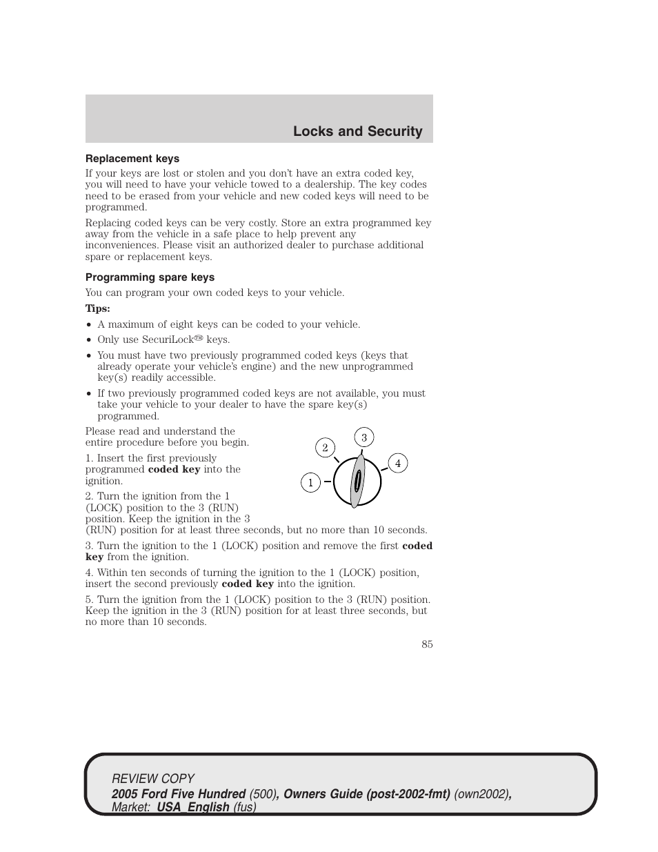 Locks and security | FORD 2005 Five Hundred v.1 User Manual | Page 85 / 264