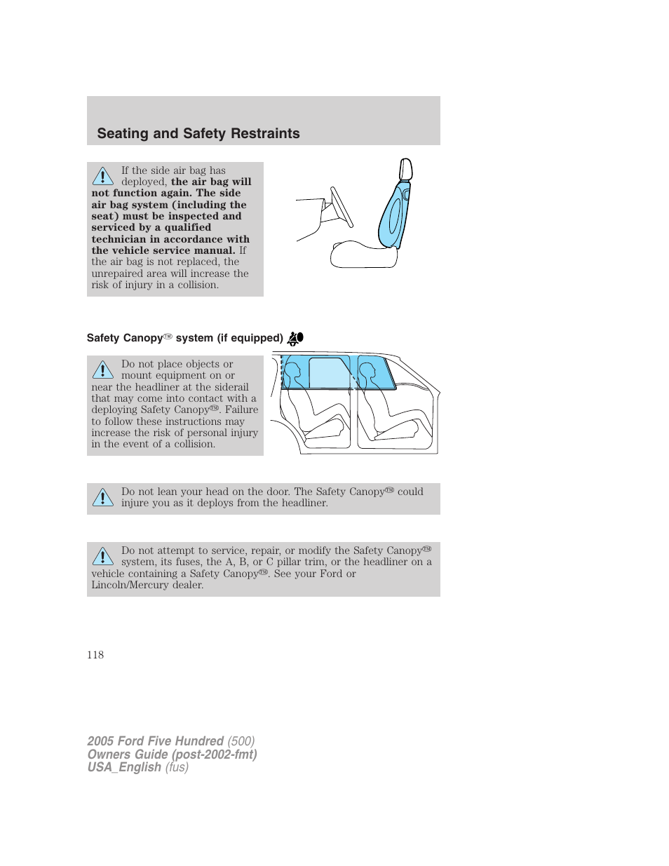 Seating and safety restraints | FORD 2005 Five Hundred v.2 User Manual | Page 118 / 264