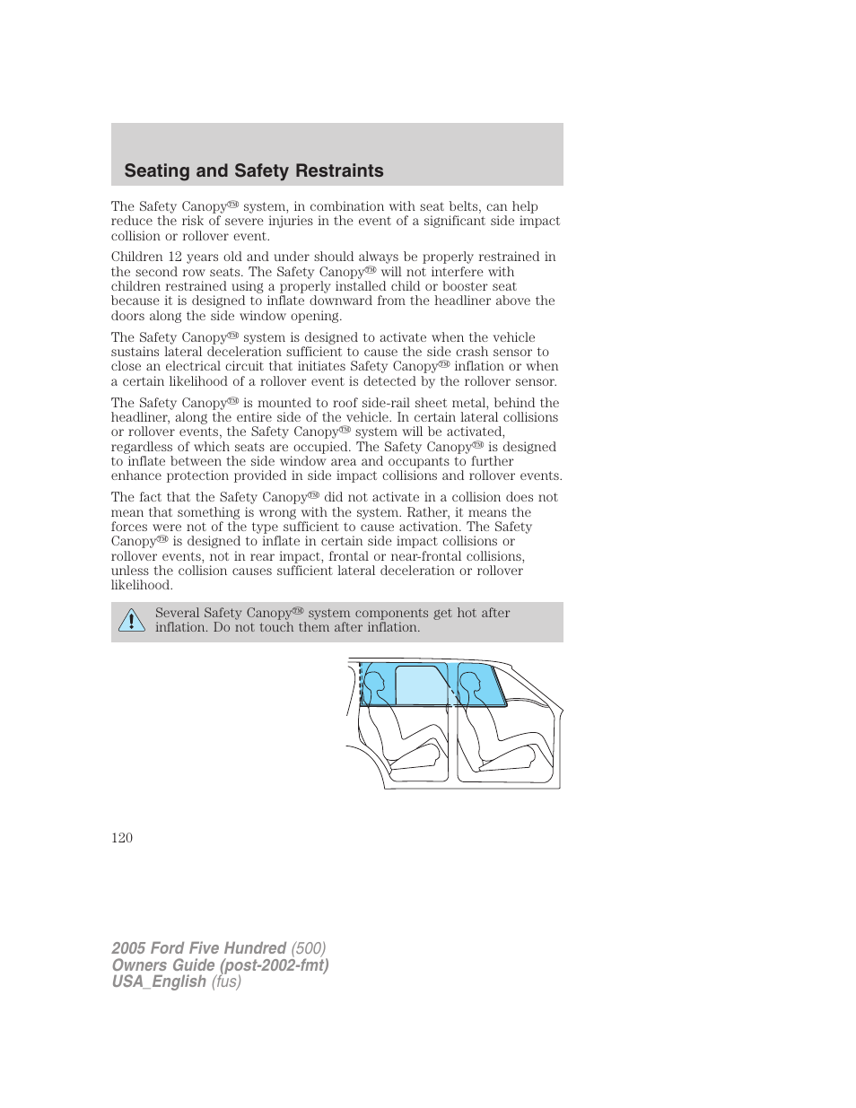 Seating and safety restraints | FORD 2005 Five Hundred v.2 User Manual | Page 120 / 264