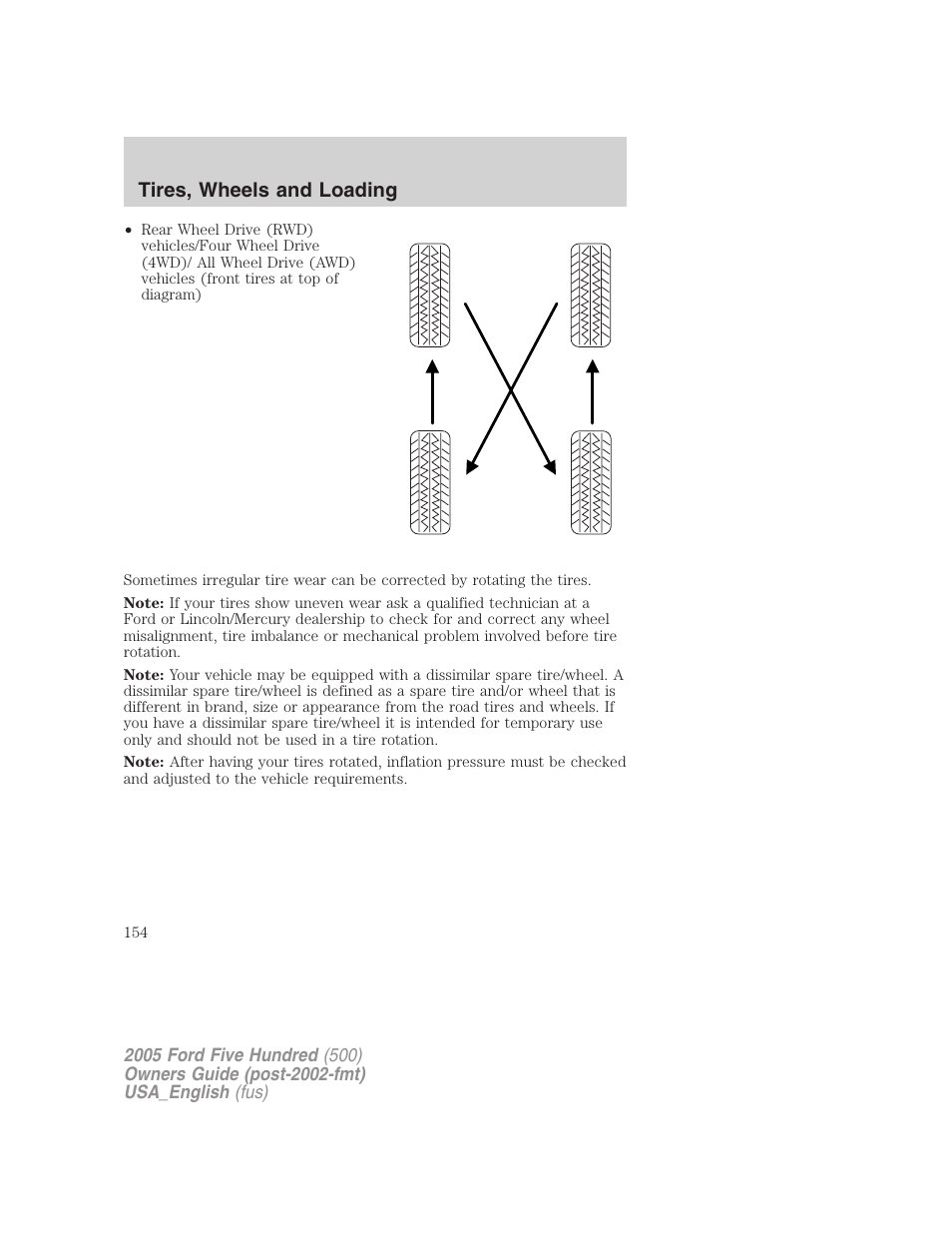Tires, wheels and loading | FORD 2005 Five Hundred v.2 User Manual | Page 154 / 264